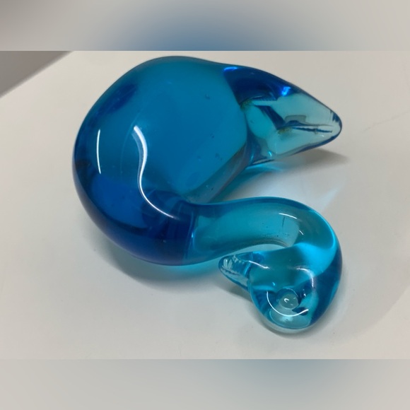 Vintage Mid Century Clear Blue Pinched Blown Glass Art Swan Murano Paperweight - Picture 11 of 15